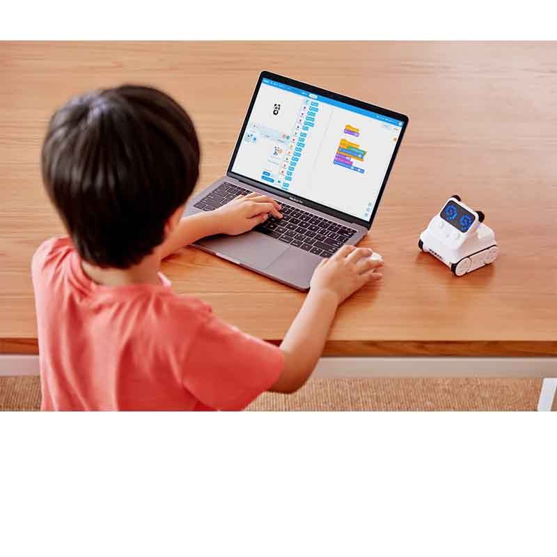 Child learning to code with the Codey Rocky robot