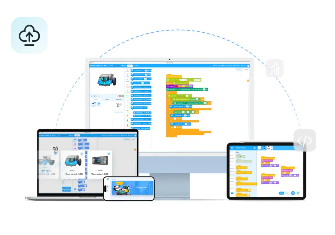 mBlock coding platform across laptop, tablet and phone