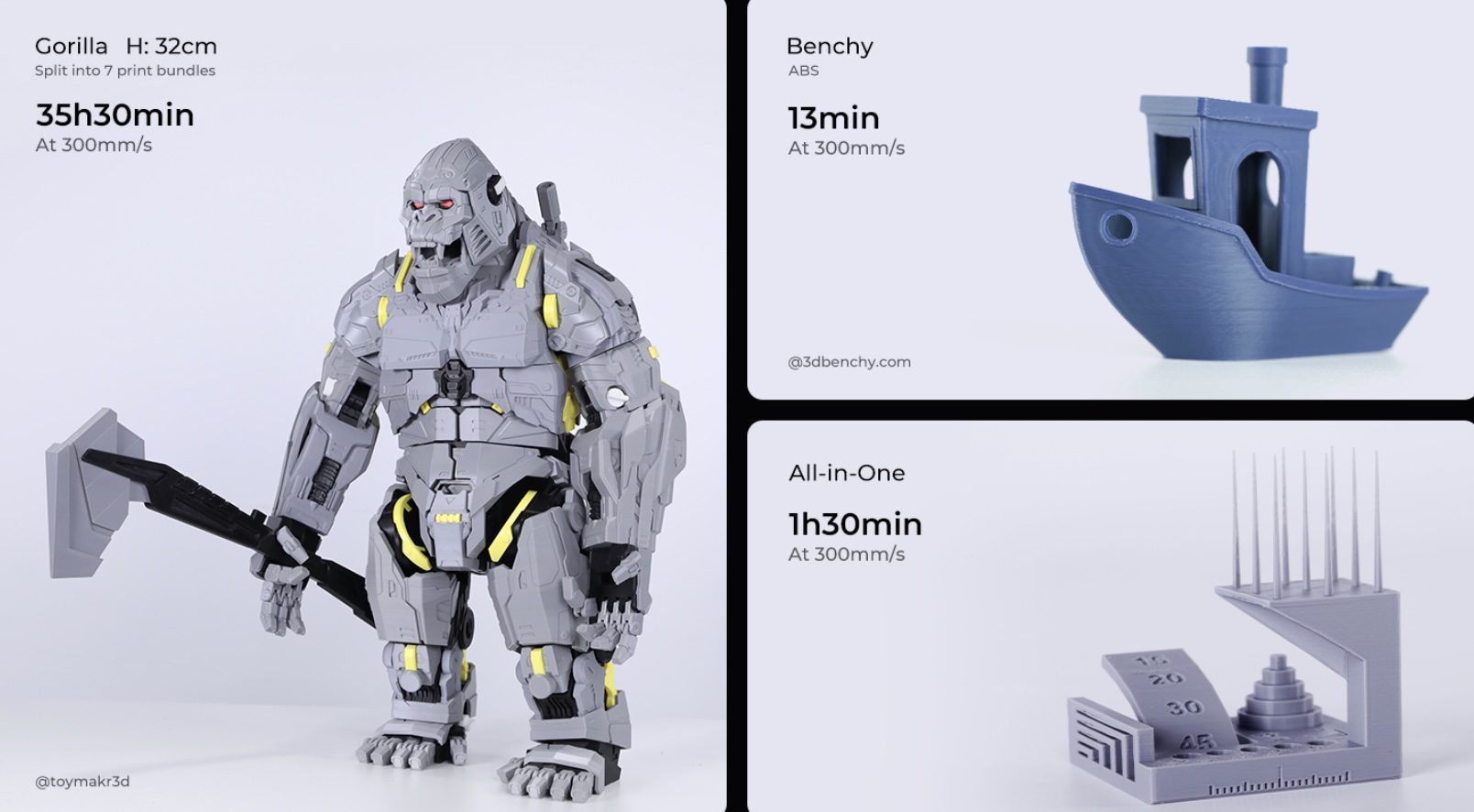 K1 Max on a workbench next to a tall rocket-shaped print, illustrating build volume