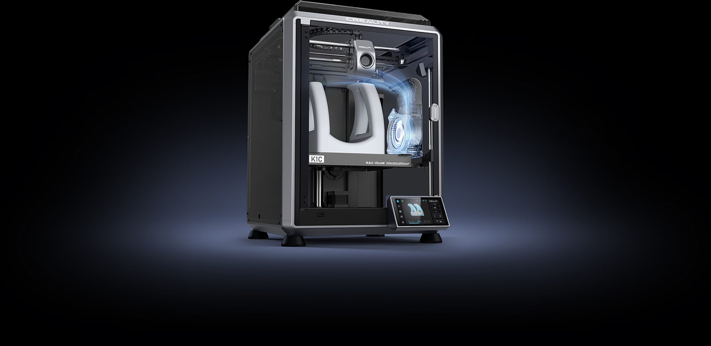 Close-up of the K1C nozzle printing a sharp corner at speed