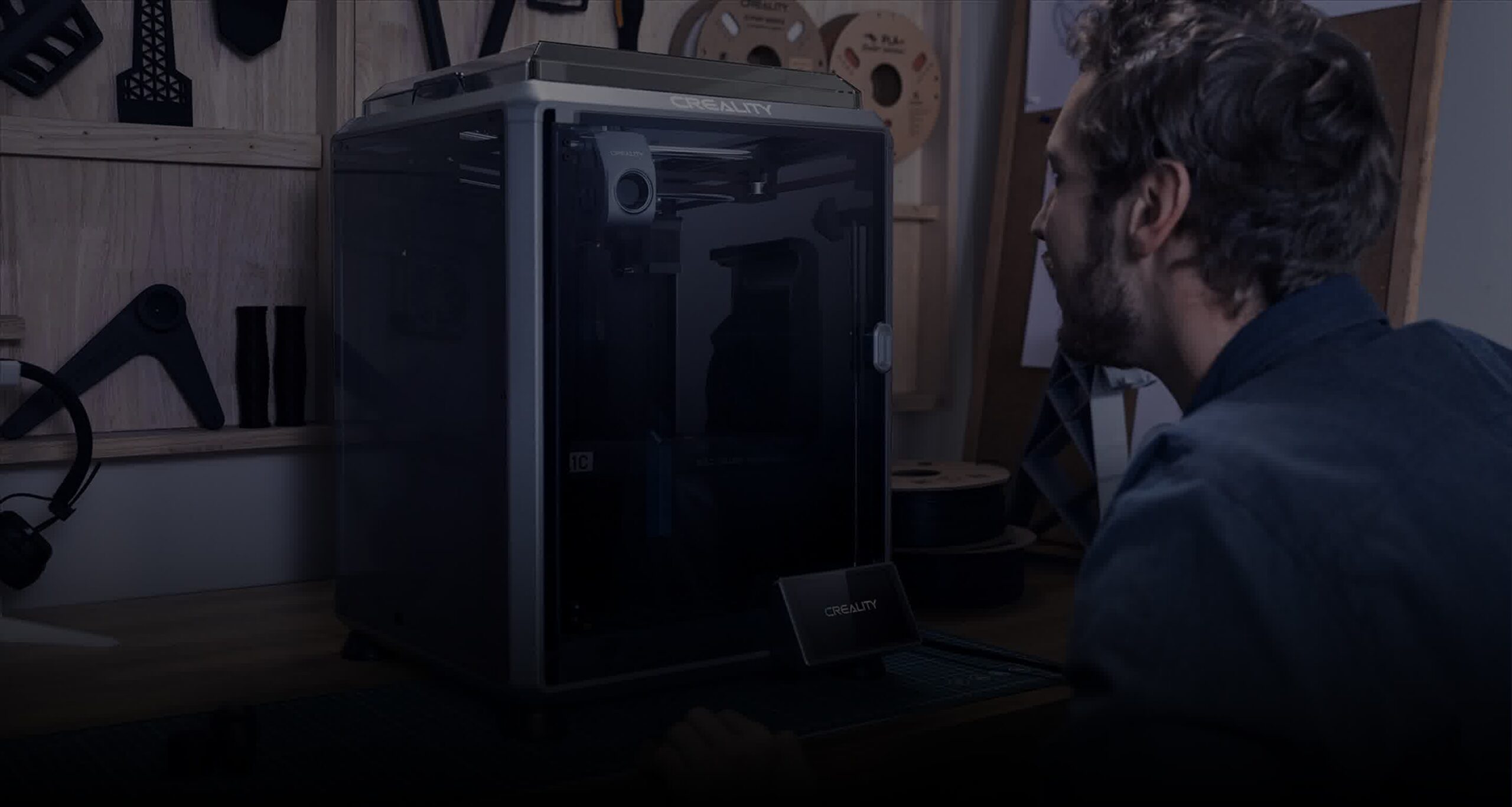 Creality K1C Carbon 3D printer, full unit on a workbench